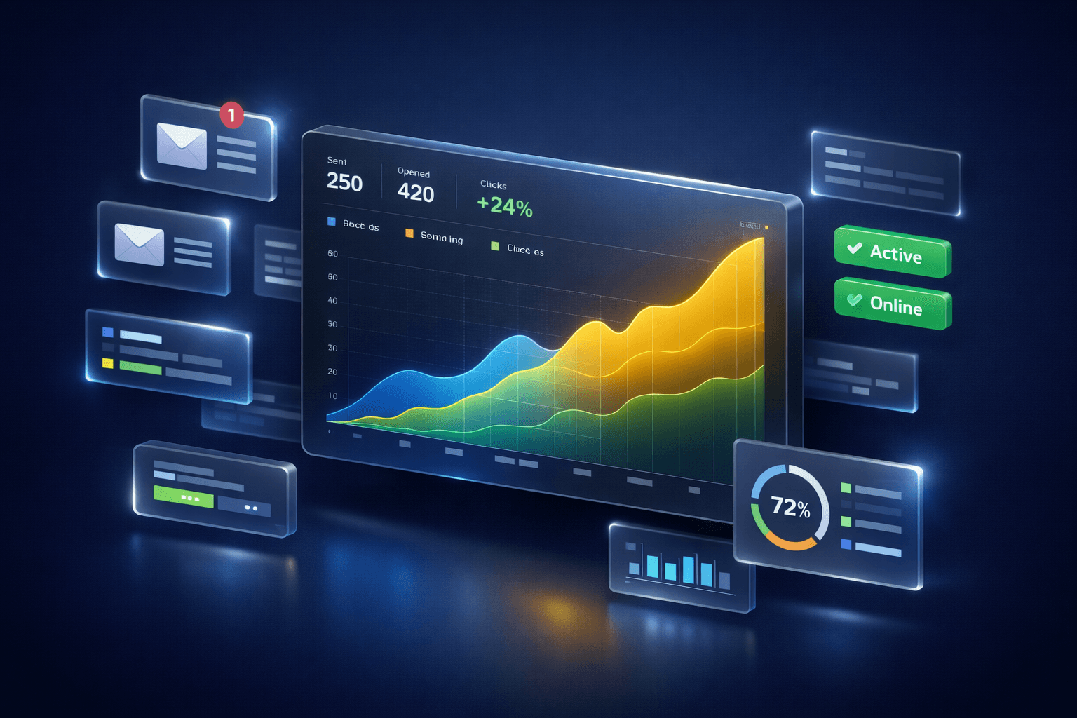 Інтерфейс платформи холодної розсилки IntelliReach та графік росту продажів